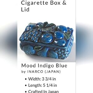 5 1/2" Trinket or Cigarette Box Mood Indigo Blue Ceramic 60s